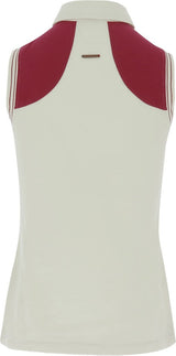 Equitheme Pique Ladies Polo Sleeveless Shirt #colour_ecru-raspberry